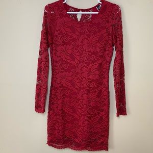Windsor Burgundy Lace Dress, Long Sleeves, Lined Except Center Back to Waist, M